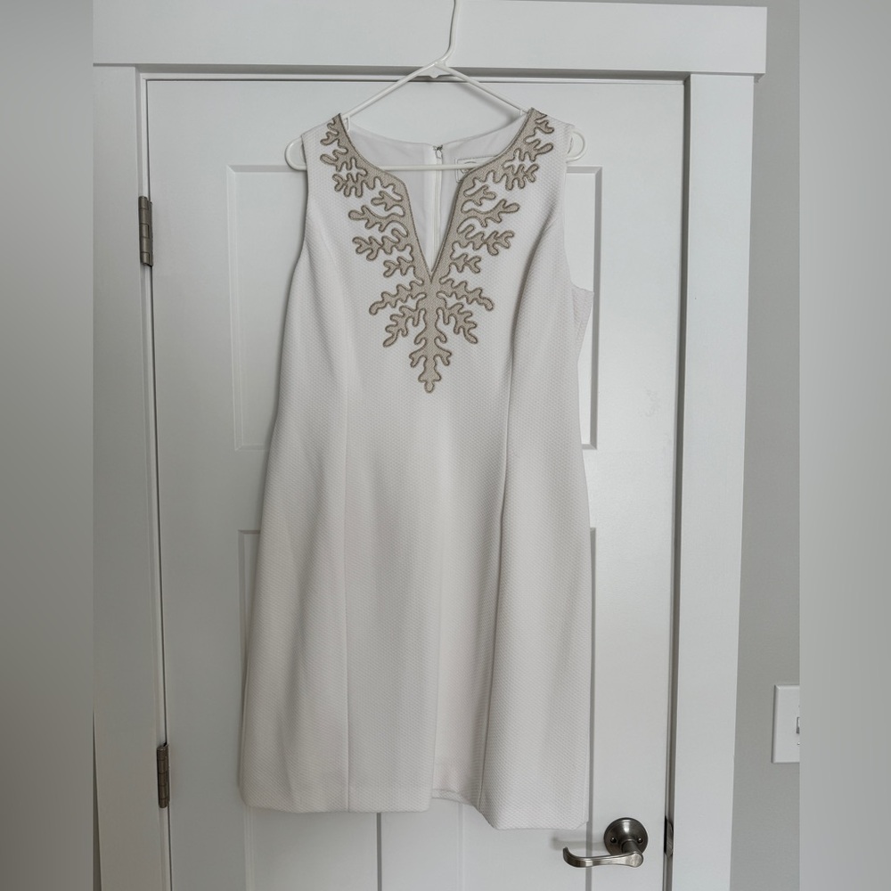 Elegant White Dress with Gold Embroidery
